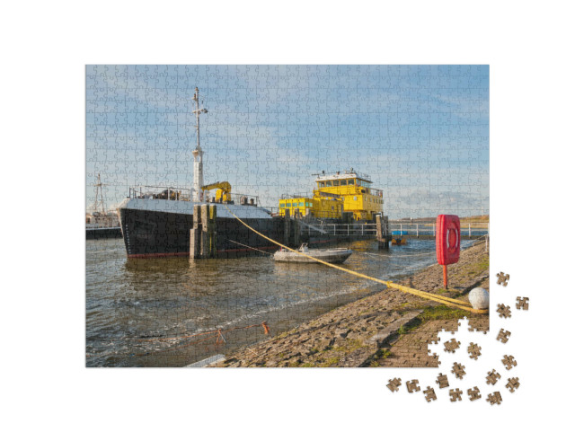 Puzzel 1000 stukjes „Een kleine haven bij het Nederlandse dorp Moerdijk“