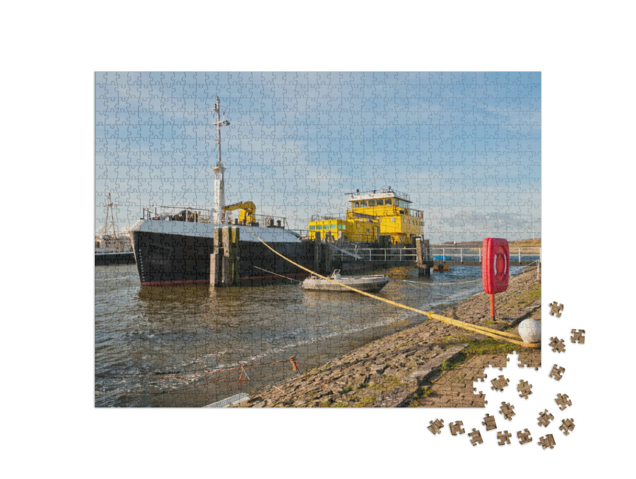 Puzzel 1000 stukjes „Een kleine haven bij het Nederlandse dorp Moerdijk“