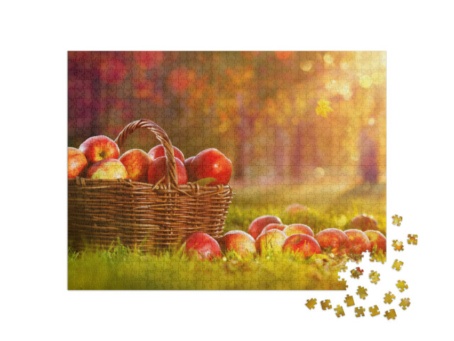 Puzzel 1000 stukjes „Appels in een mand in de tuin“