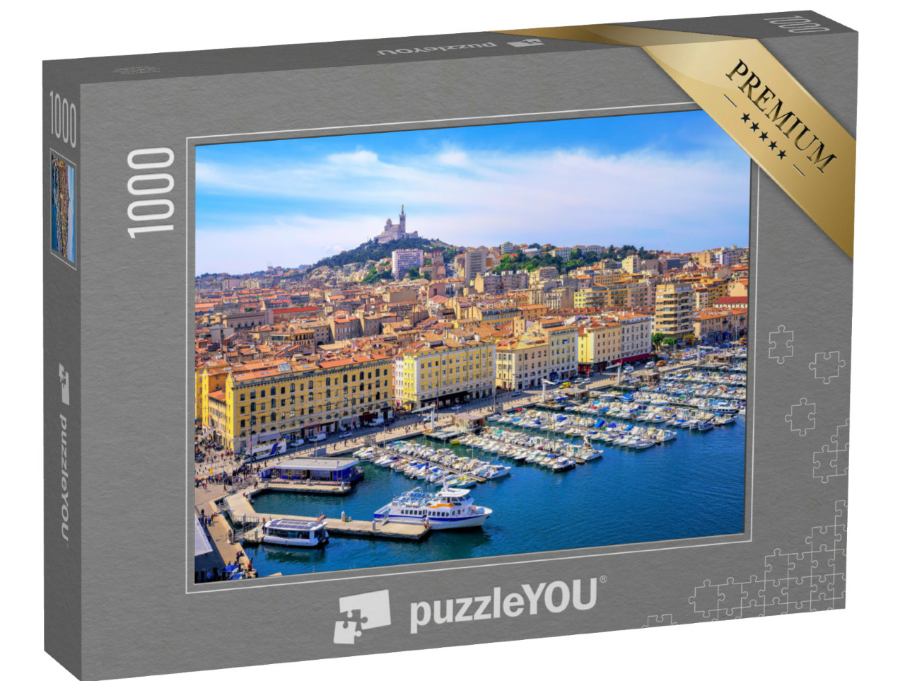 Puzzel 1000 stukjes „Vieux Port en basiliek Notre Dame, Marseille, Frankrijk“