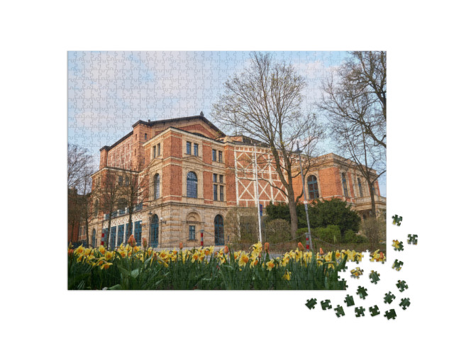 Puzzel 1000 stukjes „Lente in het Wagner Festspiele Theater bij zonsondergang, Bayreuth“