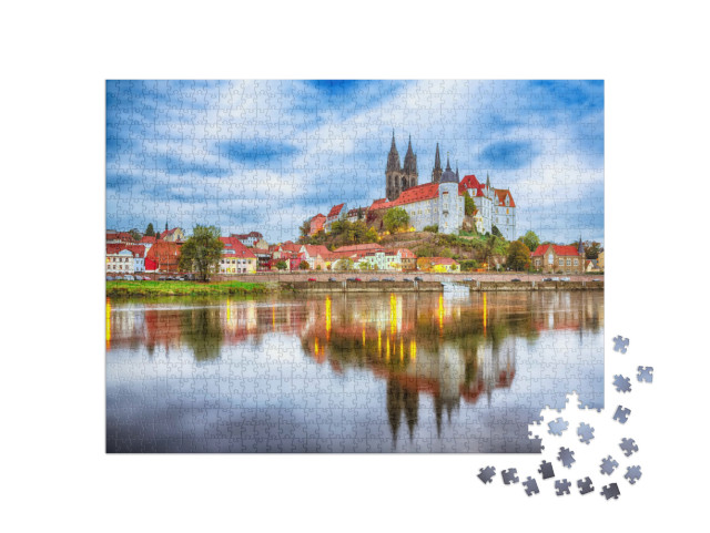 Puzzel 1000 stukjes „Kasteel Albrechtsburg en de kathedraal aan de Elbe bij zonsondergang, Meissen“