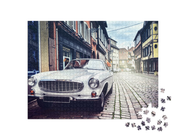 Puzzel 1000 stukjes „Retro auto in de oude stad“