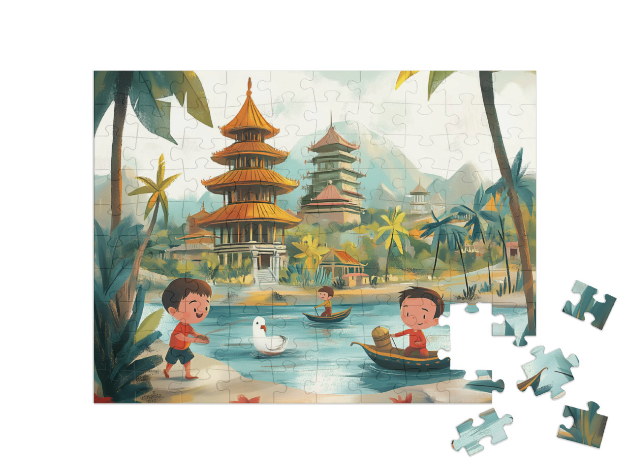 Puzzel 100 stukjes „Het verborgen Chinese tempelavontuur“
