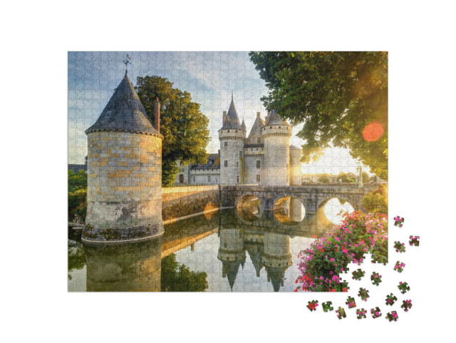Puzzel 1000 stukjes „Chateau de Sully-sur-Loire bij zonsondergang“