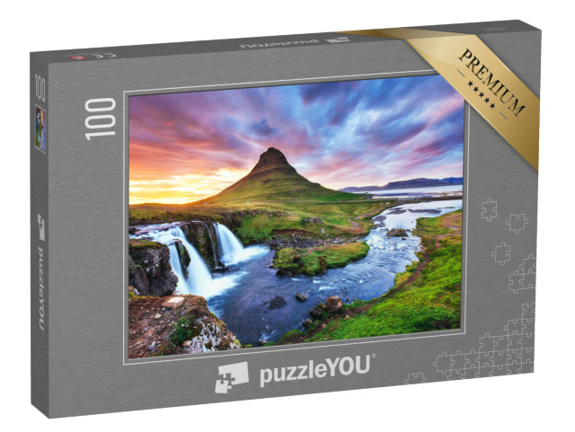 Puzzel 100 stukjes „Zonsondergang op de berg Kirkjufell, IJsland“