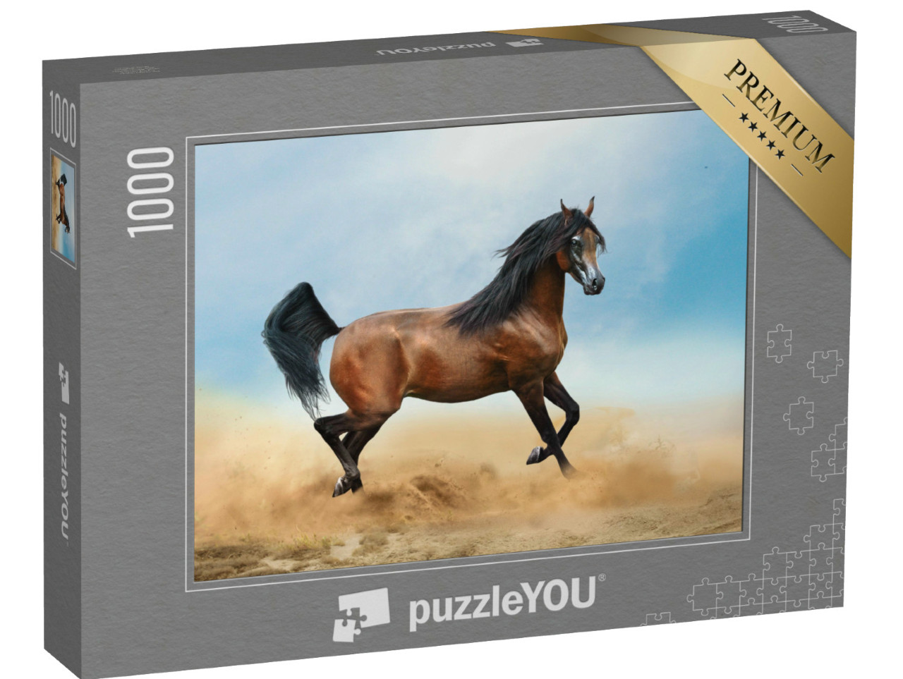 Puzzel 1000 stukjes „Bruin Arabisch paard rent door de woestijn“