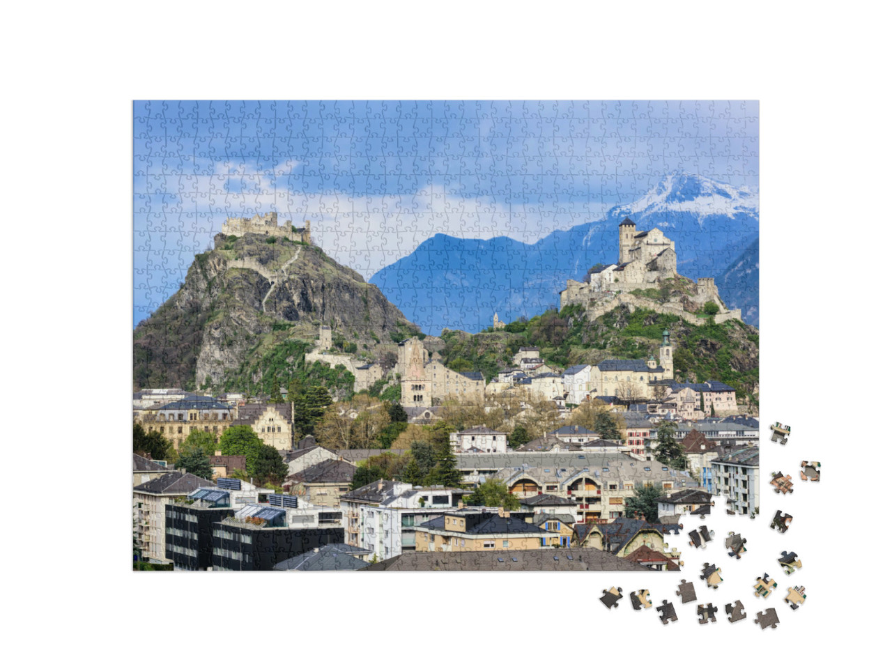 Puzzel 1000 stukjes „De historische stad Sion met zijn twee kastelen“