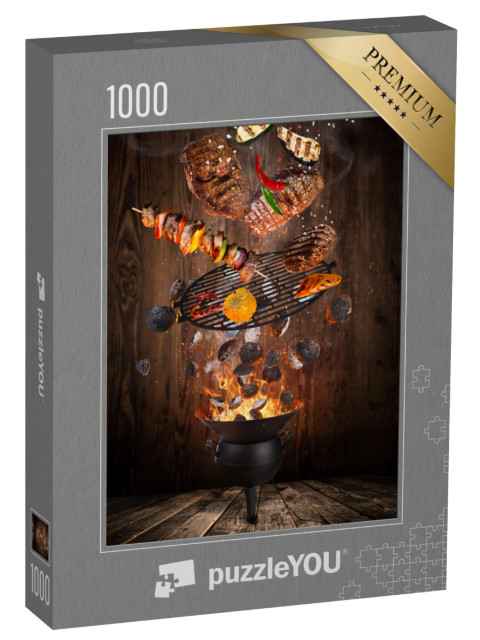 Puzzel 1000 stukjes „Ketelgrill met hete briketten en gegrild vlees“