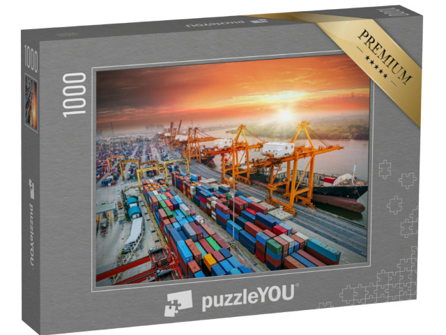 Puzzel 1000 stukjes „Containervrachtschepen en kraanbruggen in de haven“