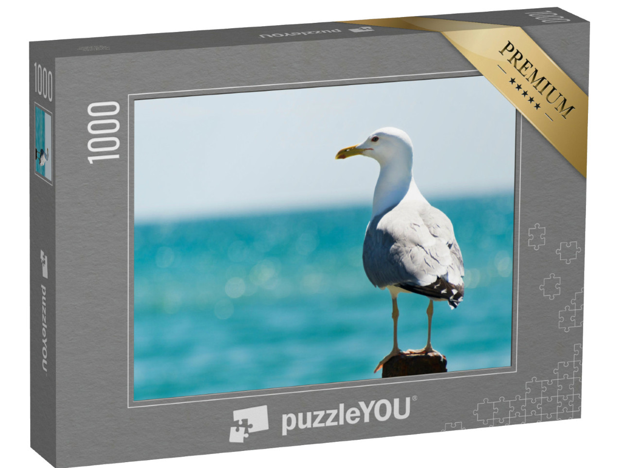 Puzzel 1000 stukjes „Zeemeeuw met een aandachtige blik over de zee“