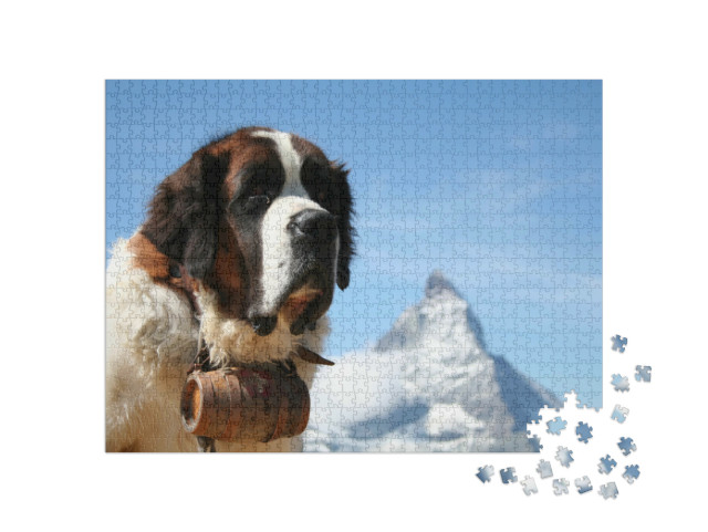 Puzzel 1000 stukjes „Sint Bernard reddingshond voor de Matterhorn, Zermatt, Zwitserland“
