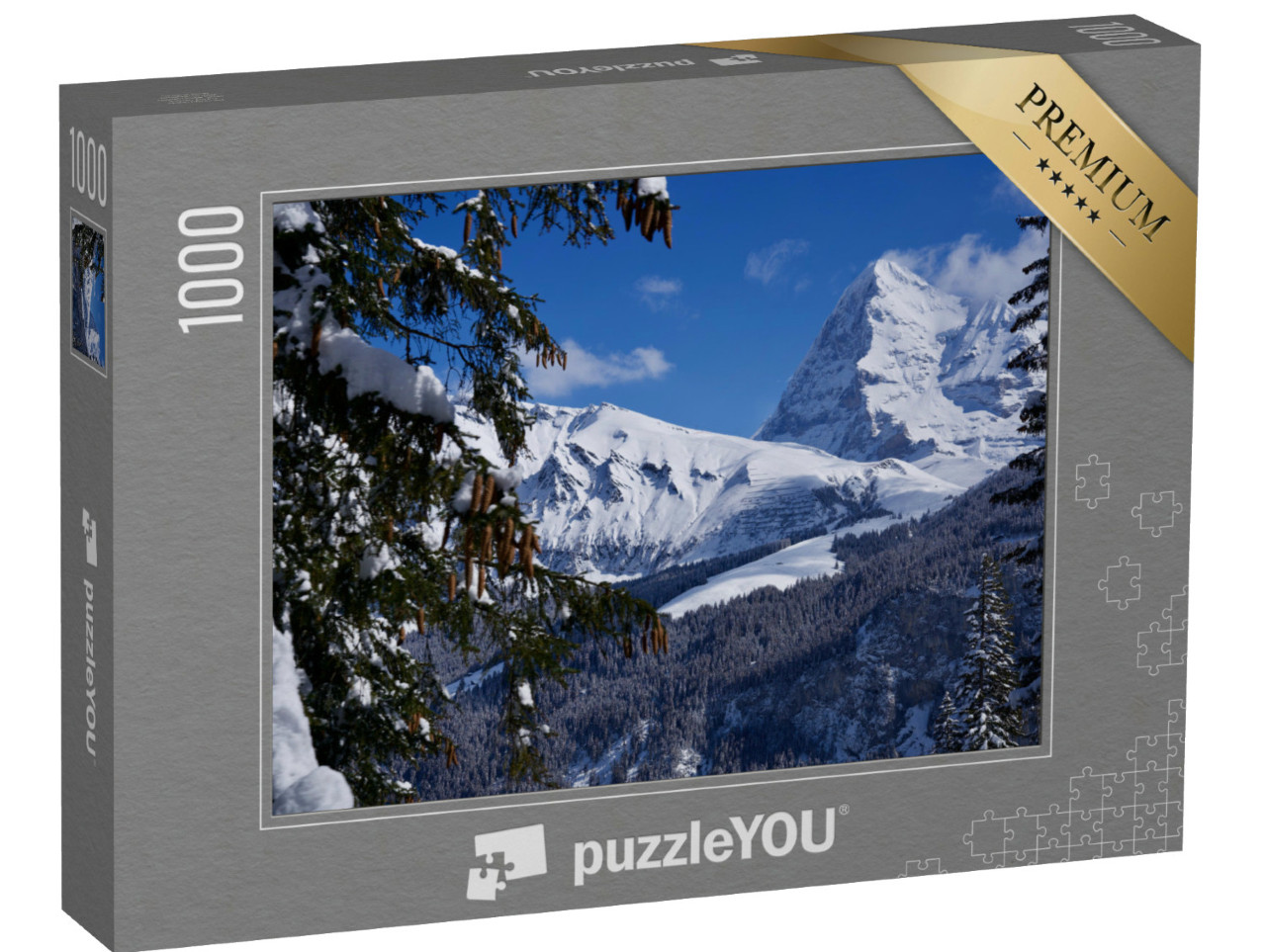 Puzzel 1000 stukjes „Panorama van de Berner Alpen met bergtop Eiger, Zwitserland“