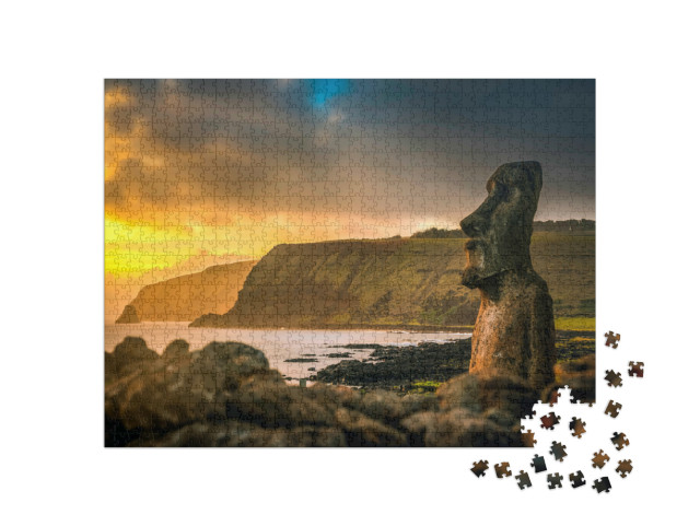 Puzzel 1000 stukjes „Oude stenen figuur Moai op Paaseiland“