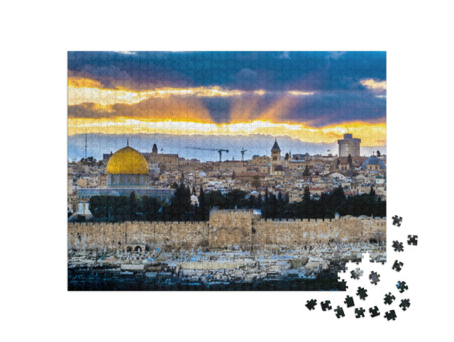 Puzzel 1000 stukjes „Zonnestralen boven de Oude Stad van Jeruzalem“