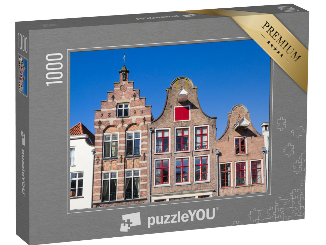 Puzzel 1000 stukjes „Historische gevels in het centrum van de Hanzestad Deventer, Nederland“