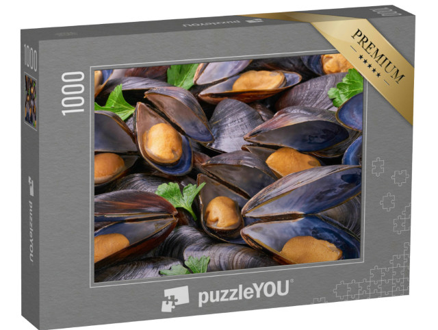 Puzzel 1000 stukjes „Close-up van gekookte mosselen“