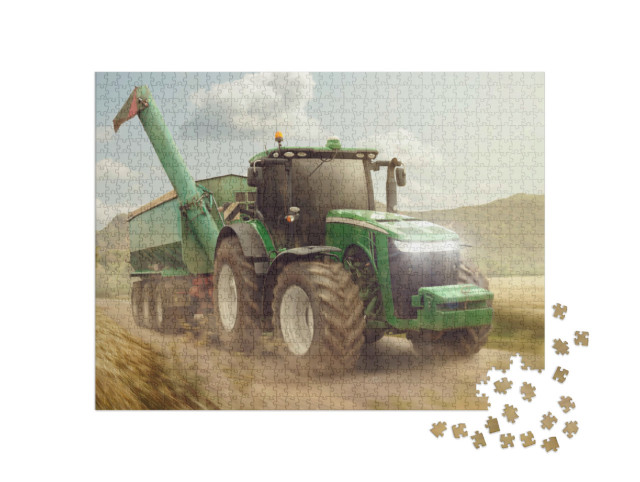Puzzel 1000 stukjes „Tractor met aanhanger op een landweggetje“