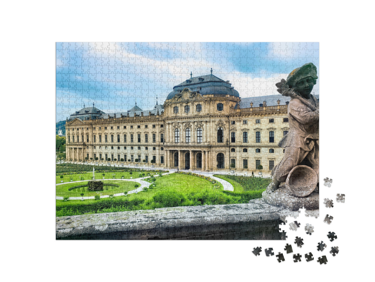 Puzzel 1000 stukjes „Standbeeld in de tuin van de Residentie Würzburg“