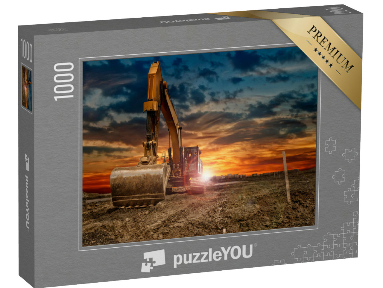 Puzzel 1000 stukjes „Graafmachine op de bouwplaats bij zonsondergang“
