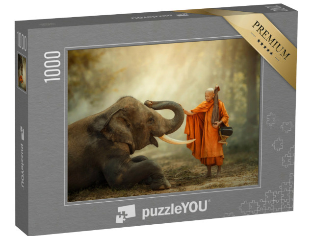 Puzzel 1000 stukjes „Monnik en olifant“
