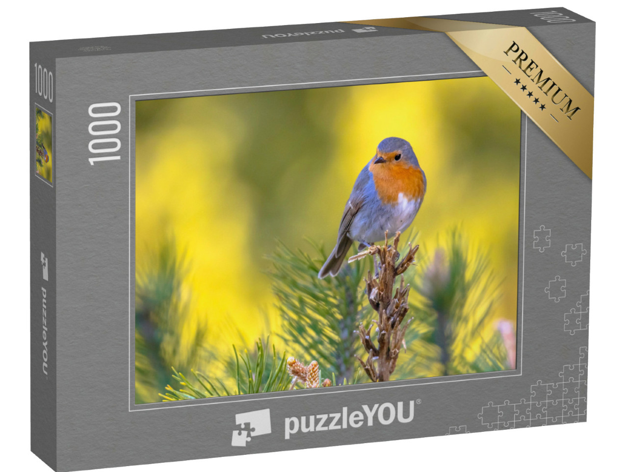Puzzel 1000 stukjes „Roodborstje op een groene tak“
