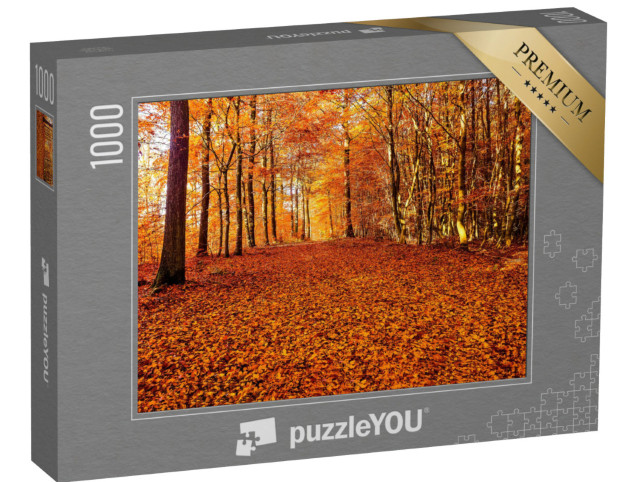 Puzzel 1000 stukjes „Een weg van herfstbladeren in het bos“