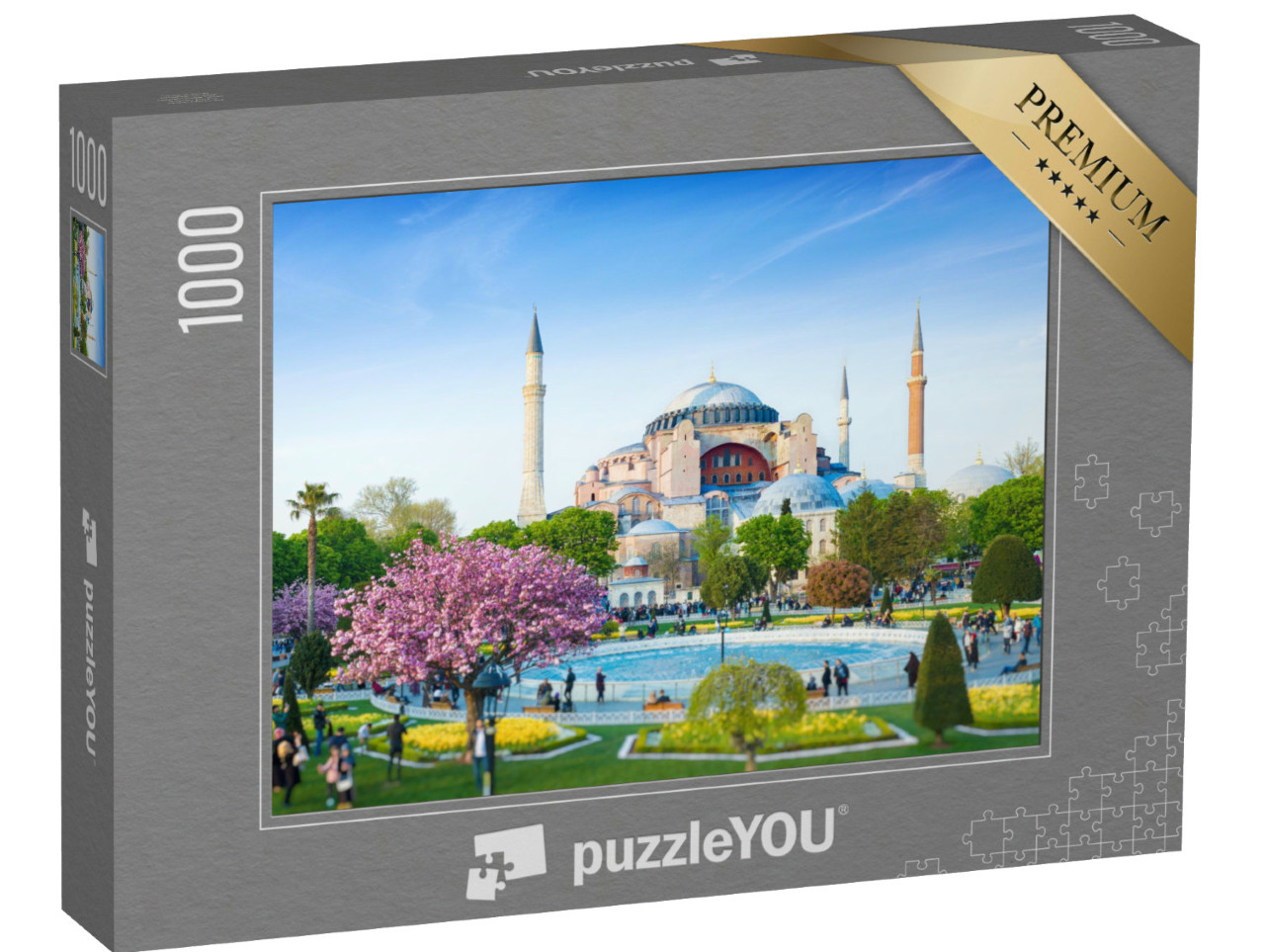 Puzzel 1000 stukjes „Sultanahmet district in Istanbul, Turkije. Vlakbij ligt de beroemde Hagia Sophia.“
