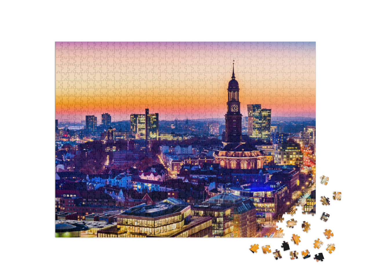 Puzzel 1000 stukjes „Hamburg in de avond“
