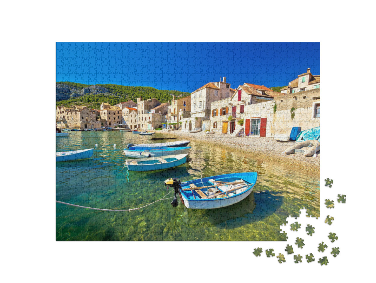 Puzzel 1000 stukjes „Komiza aan het water, eiland Vis, Kroatië“