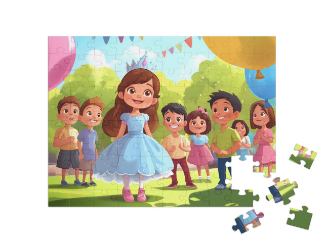 Puzzel 100 stukjes „Fijne prinsessenverjaardag met al haar vriendjes“