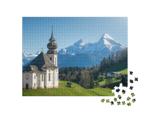 Puzzel 1000 stukjes „Besneeuwde Watzmann-top en Maria Gern, Berchtesgadener Land“