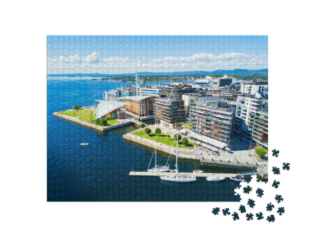 Puzzel 1000 stukjes „Haven van Oslo: wijk Aker Brygge, Oslo, Noorwegen“