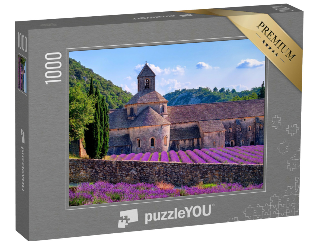 Puzzel 1000 stukjes „Paarse lavendelvelden in bloei bij het klooster van Senanque, Provence, Zuid-Frankrijk“