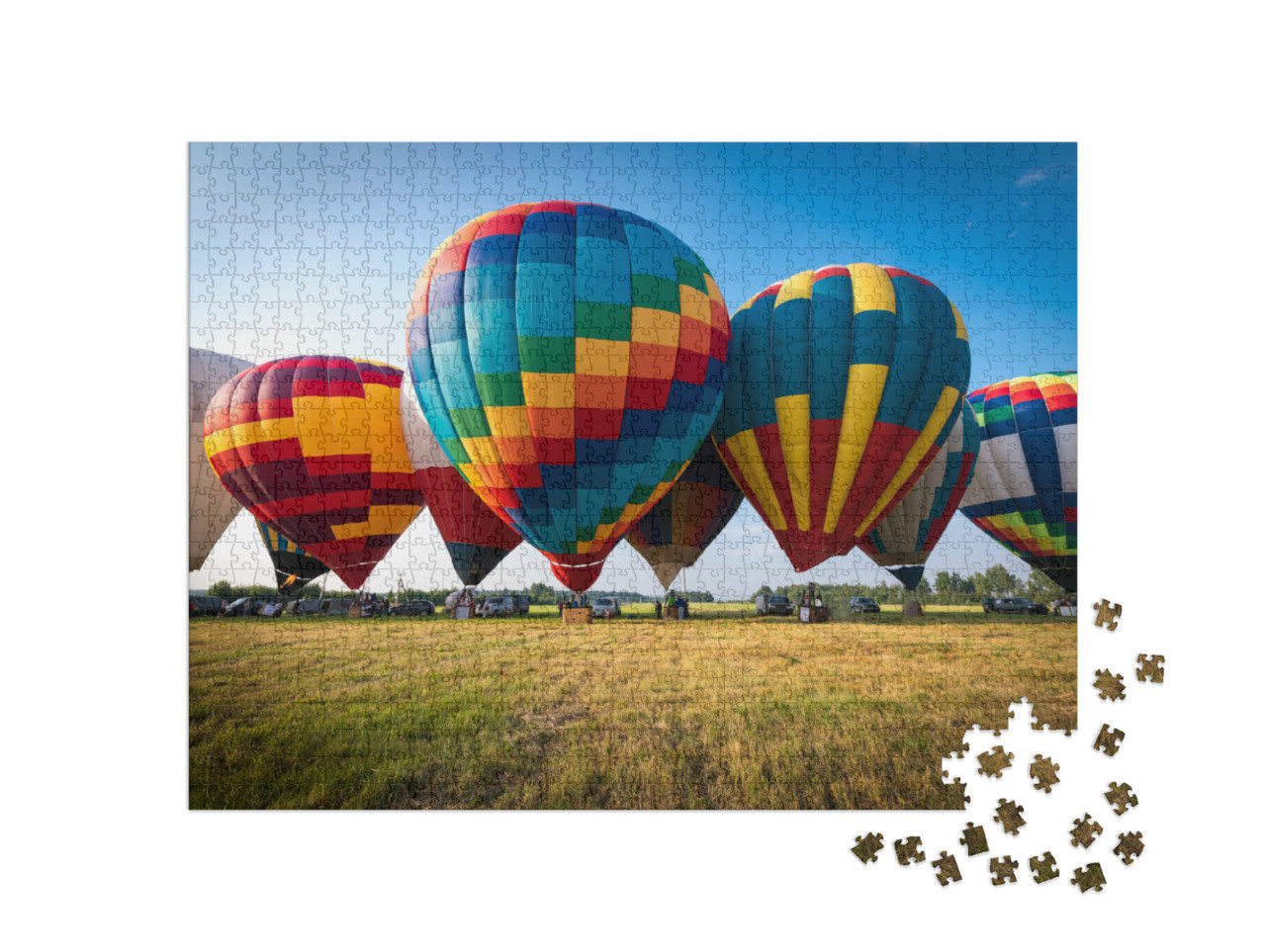 Puzzel 1000 stukjes „Kleurrijke luchtballonnen vlak voor het opstijgen“