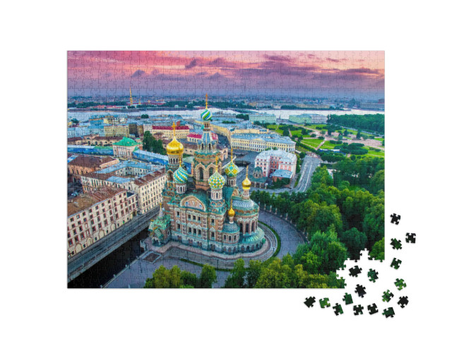 Puzzel 1000 stukjes „Panorama van St. Petersburg bij zonsondergang, Rusland“