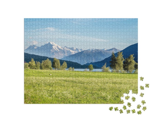 Puzzel 1000 stukjes „Italië, Zuid-Tirol, Vinschgau vallei, Meer van Reschen“