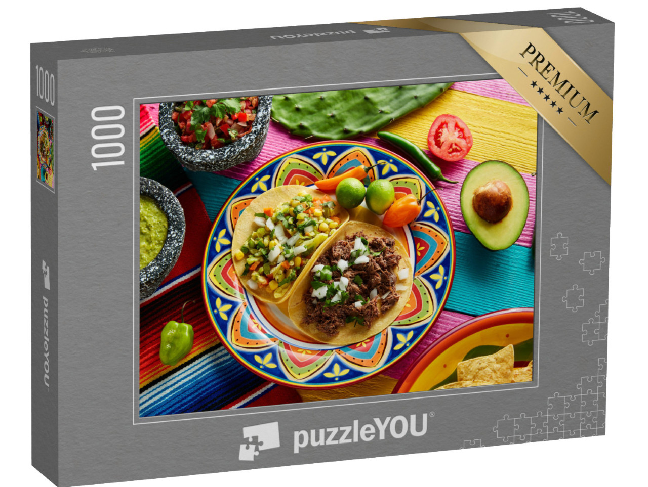 Puzzel 1000 stukjes „Mexicaanse platillo taco's met sauzen“