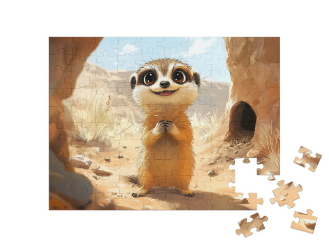 Puzzel 100 stukjes „Hallo, ik ben Schnuffi het stokstaartje“