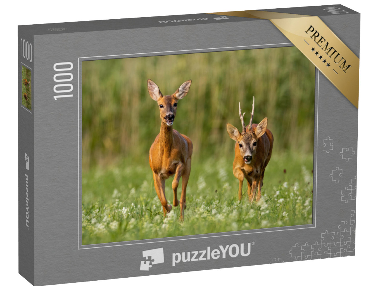 Puzzel 1000 stukjes „Bok en hinde op een groene weide“