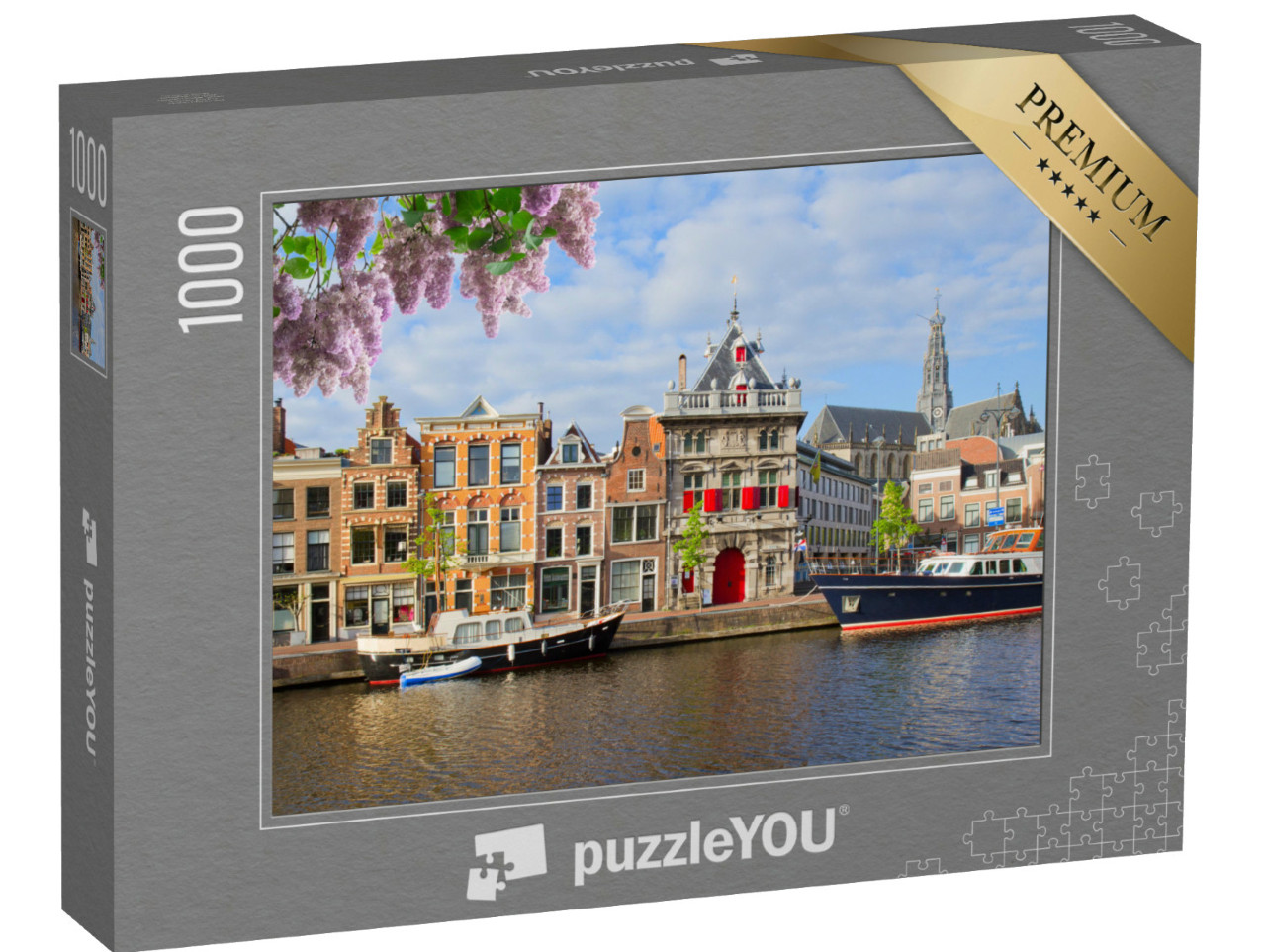 Puzzel 1000 stukjes „Gracht met historische huizen in oud Haarlem“