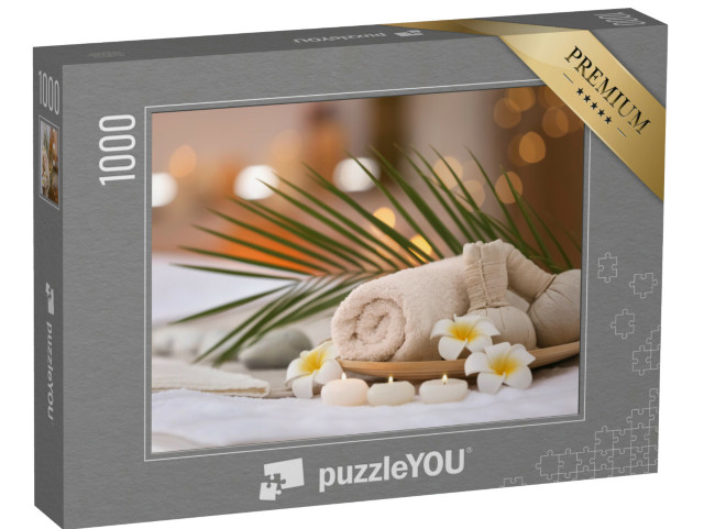 Puzzel 1000 stukjes „Mooie spacompositie op een massagetafel in het wellnesscentrum“
