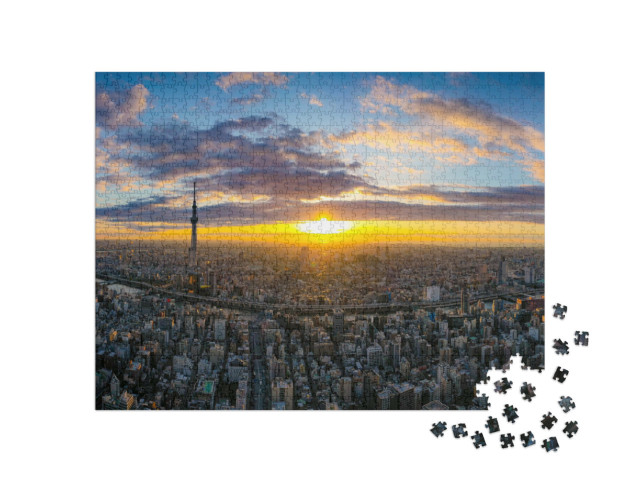 Puzzel 1000 stukjes „Tokio in het licht van de opkomende zon“