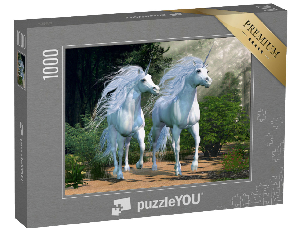 Puzzel 1000 stukjes „Betoverende eenhoorns in het betoverde bos“