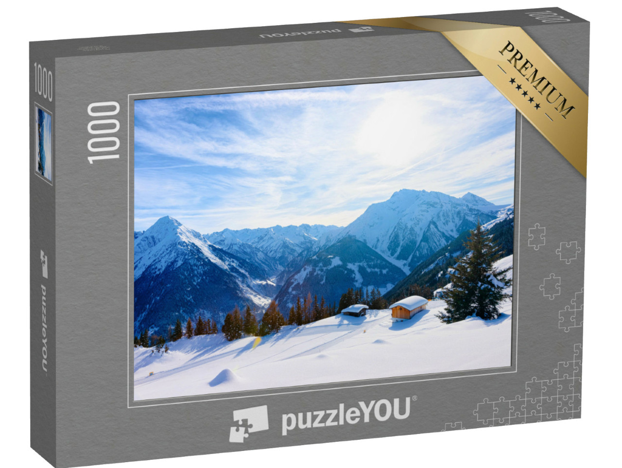 Puzzel 1000 stukjes „Mayrhofen skigebied met chalets in het schilderachtige Zillertal, Tirol, Oostenrijk in de winter“