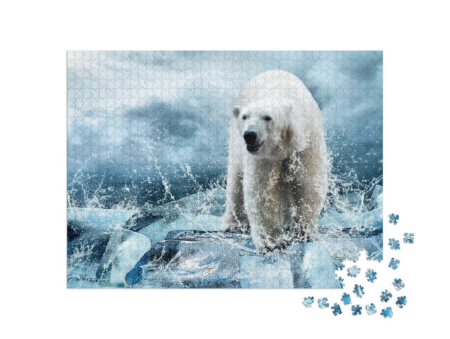 Puzzel 1000 stukjes „Witte ijsbeerjager op het ijs“