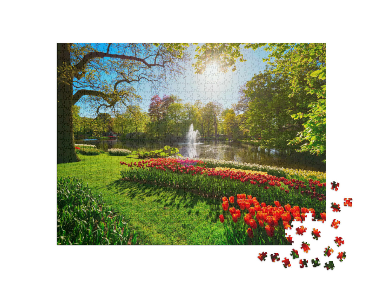Puzzel 1000 stukjes „Keukenhof met bloeiende tulpenvelden, Lisse, Nederland“