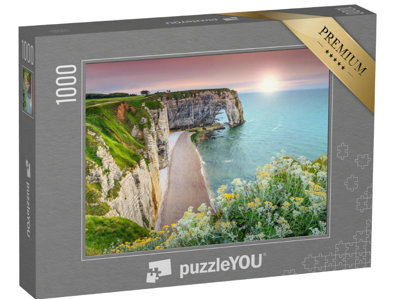 Puzzel 1000 stukjes „Kliffen van Etretat en prachtige beroemde kustlijn, Normandië, Frankrijk“