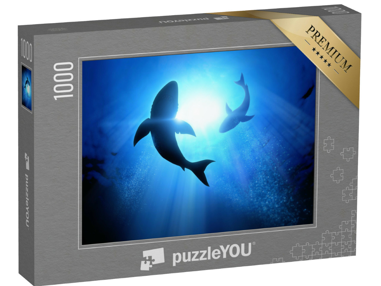 Puzzel 1000 stukjes „Twee cirkelende witte haaien“