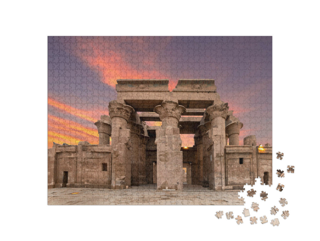 Puzzel 1000 stukjes „Ruïnes van de tempel van Kom Ombo aan de Nijl bij zonsondergang, Egypte“